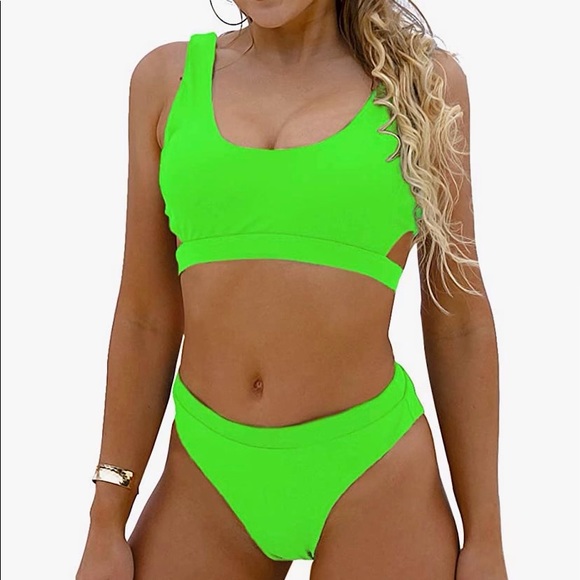 Blooming Jelly Women's High Waisted Swimsuit Crop Top Cut Out Two Piece Size L - Picture 5 of 7